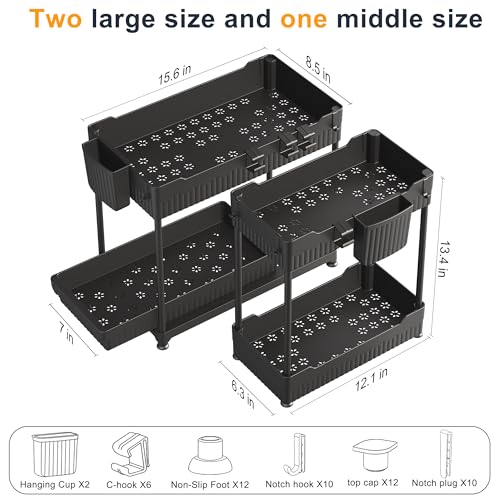 Sevenblue-Under-Sink-Organizer-3-Pack-2-Tier-with-Sliding-Drawer-Multi-Use-Kitchen-Organizers-and-Storage-Bathroom-Cabinet-Organizer-with-Hook-and-Hanging-Cup-Black