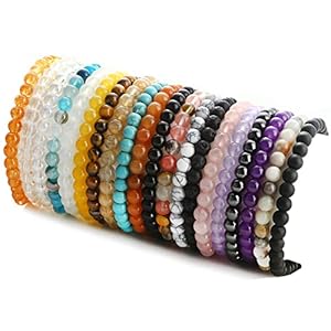 20Pcs 6mm Gemstones Beaded Stretch Bracelet for Women Crystal Stone Bracelets Round Beads Semi-Precious Stretch Bracelet Set Unisex