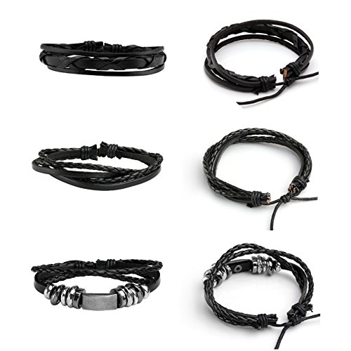 MILAKOO Braided Leather Bracelet for Men Women Cuff Wrap Bracelet Adjustable Black and Brown2