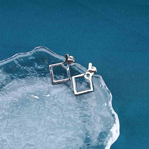 Vintage Square Ear Jacket Earrings Geometric Square Earrings Hollow Square Stud Earrings Silver Front Back Earrings Jewelry4