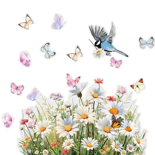 BAUCH Set de 2 Autocollants de Fenêtre Autocollants, Motif Fleurs & Oiseaux, 20x30cm Stickers Fenêtre pour Décoration Printanière
