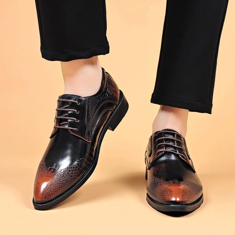 Men's Alligator Crocodile Print Oxfords Fashion Lace Up Dress Shoes Mens Casual Oxford Formal Leather Shoes for Weddings Business Office Prom(Brown,8)3