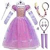 Fille Déguisement Princesse Raiponce Filles Robe Raiponce avec Accessories Anniversaire FêTe NoëL Fete Halloween Carnaval Cosplay Robe 3-9ans,Pink 110