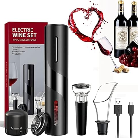 6 in 1 Rechargeable Electric Wine Bottle Opener, Electric Wine Bottle Opener with Paper Cutter, Vacuum Wine Stoppers, Wine Pourer Aerator and USB Charging Cable for Wine Lovers Cover