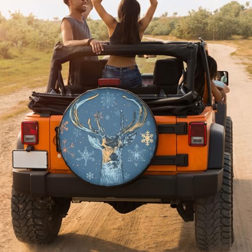 Image of Dujiea Deer Head On Grunge Spare Tire Cover, Universal Wheel Tire Cover Waterproof Dust-Proof Tire Protectors for Trailer Rv SUV Truck Camper and Many Vehicle 14 15 16 17 Inch