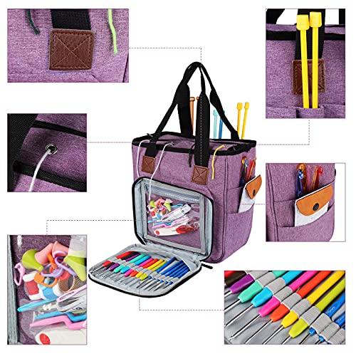 Coopay Yarn Bag Knitting Tote Bag, Portable Yarn Tote Organizer Sewing Basket For Crochet Hook Set, Knitting Needles, Crocheting Project, Skein And Sewing Supplies - No Accessories(Elegant Purple) #TOP1