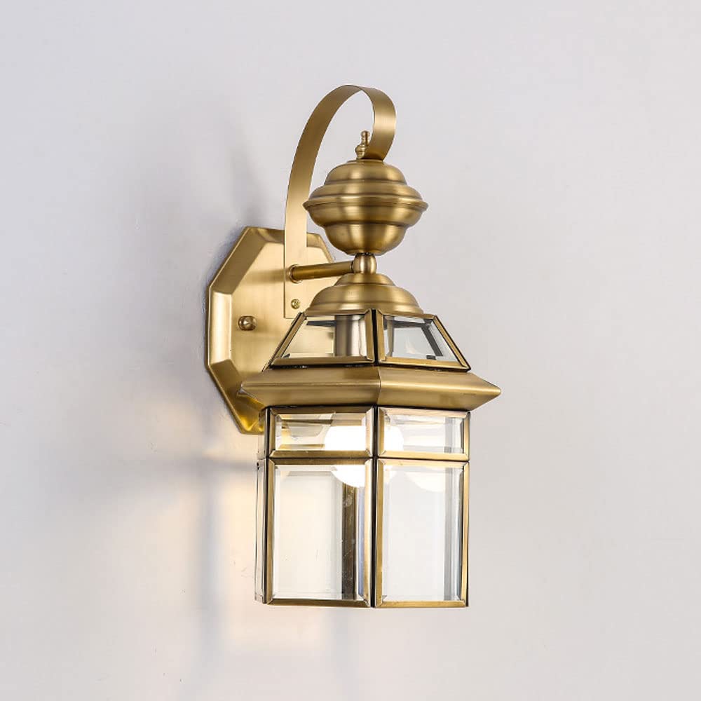 ZTCHSENZT Wall Sconces, Outdoor Wall Lantern Copper Wall Sconce Lighting Fitting, Glass Shade Brass Porch Light Wall Mount, Outside House Wall Lamp Outside Garden Lights for Garage