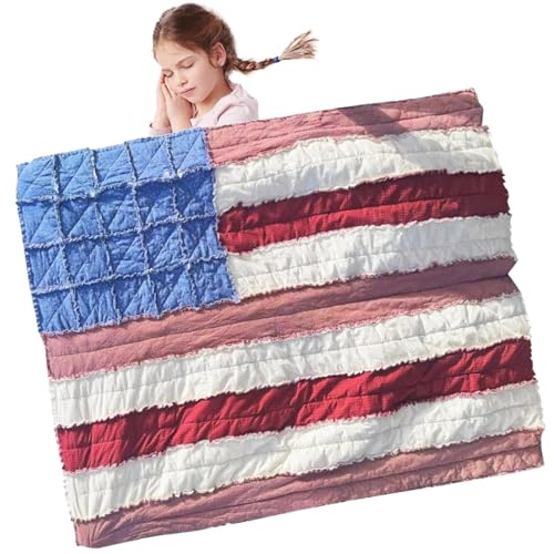Nudorpn Americana - Funda de edredón patriótica, diseño de estrellas patrióticas y bandera a cuadros, transpirable, suave, hecha a mano, para cama, sofá, sala de estar
