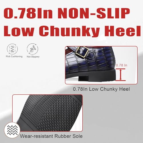 Men's Leather Printed T-Strap Pointed Toe Slip-On Dress Loafer Shoes with Adjustable Buckle Comfortable Low Chunky Heel Breathable Hollow Non-Slip Oxford Shoes for Business Party Wedding Casual3