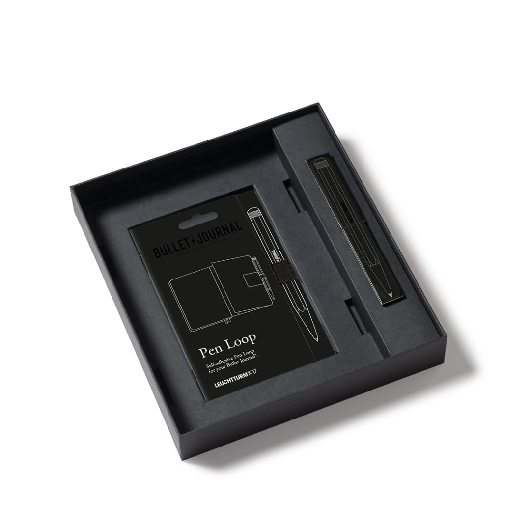 Bullet Journal Stealth Collector's Set - All Black Official BuJo Notebook, Drehgriffel Pen, and Pen Loop