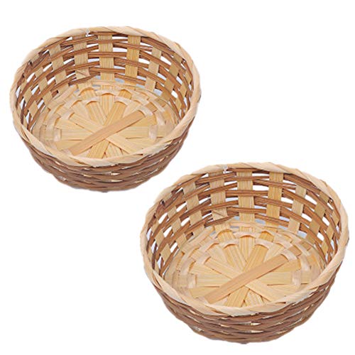 2 pcs Bamboo Weaving Handmade Vegetables Fruit Basket Bread Egg Food Storage Outdoor Camping Picnic Snack Container Kitchen Storage Basket