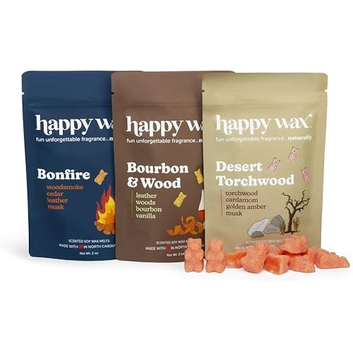 Happy Wax Fan Man Cave Collection Scented Natural Soy Wax Melts – 6 Total Oz. of Scented Wax Melts, Collection Includes Desert Torchwood, Bourbon & Wood and Bonfire