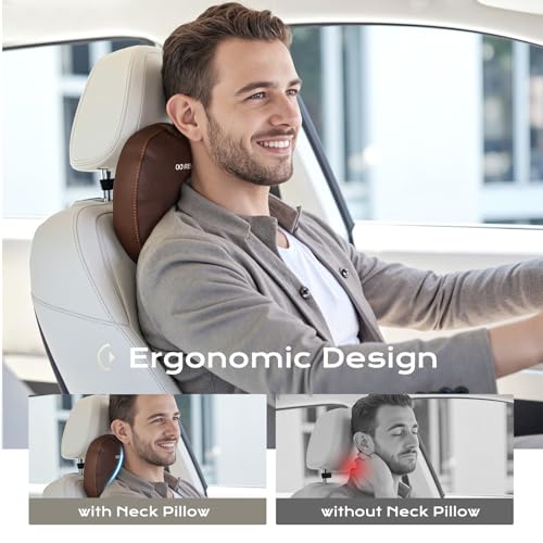 Image of Coverado Car Headrest Pillow Soft Memory Foam Car Neck Support Pillow with Adjustable Strap, Relax Head Muscles Relieve Driving Fatigue, Breathable & Removable Cover