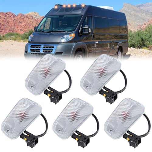 IFYKIM 5PCS Cab Roof Marker Lights Top Roof Clearance Running Lights Compatible with 2014-2023 Dodge Ram ProMaster 1500 2500 3500 Replace# 926-109 68232473AA/AB/AC/AD (Clear Lens Amber Halogen Lamp)