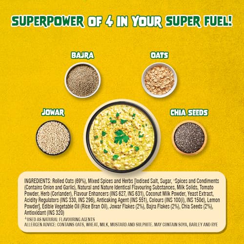 Image of Too Yumm Oats Protein Super Oats Masala Magic | 400g | 10.7g Protein | Oats, Millets, Bajra, Jowar & Chia Seeds | 13.3g Dietary Fibre