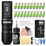 Wormhole Tattoo Kit 73Pcs Tattoo Gun Kit Xtreme Tattoo Ink Complete Wireless Tattoo Pen for Beginner, Portable Tattoo Machine with 1300mAh Battery- Black WTK353