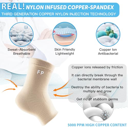 FvaPemm Copper Ankle Brace for Women Men 2 Pack Ankle Compression Sleeve Support for Sprained Ankle, Plantar Fasciitis Relief & Achilles Tendonitis Brace, Sports, Running, Nude, S FvaPemm Copper Ankle Brace for Women Men 2 Pack Ankle Compression Sleeve Support for Sprained Ankle, Plantar Fasciitis Relief & Achilles Tendonitis Brace, Sports, Running, Nude, S