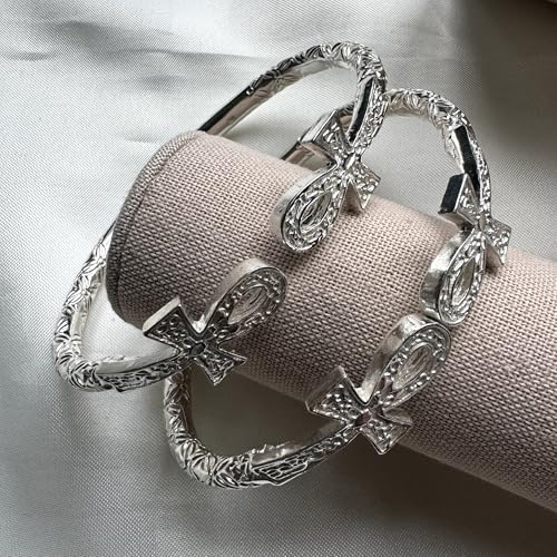 Solid .925 West Indian Bangle with Large Ankh Cross Ends - PAIR2