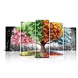 sechars Four Season Tree Painting Canvas Wall Art Abstract Colorful Spring Summer Autumn Winter Tree with Sunlight Landscape Picture Artwork for Living Room Bedroom Home Office Decor