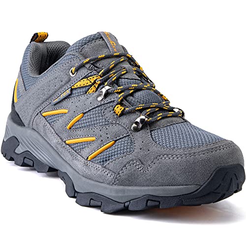 SILENTCARE Walking Shoes Mens Waterproof Low Rise Hiking Shoes Mens Non-Slip Trekking Hiking Boots Lightweight Breathable Outdoor Camping Climbing Running (Grey 01, Numeric_10_Point_5)