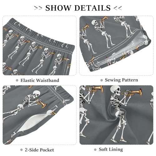 ALAZA Skeleton Music Sugar Skull Pajama Shorts Sleep Shorts Pant Lounge Pajama Bottoms Elastic Waist with Pockets3