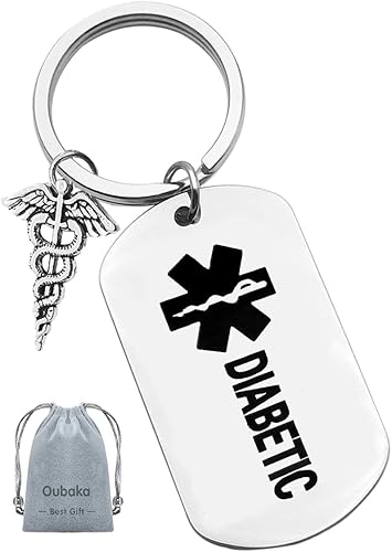 Oubaka Llavero diabético para hombres, mujeres, niñas, niños, diabéticos, regalo de alerta médica, llavero para diabéticos y advertencia para