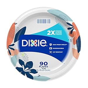 Dixie Paper Plates, 8 ½ inch, Lunch or Mild Dinner Measurement Printed Disposable Plate, Packaging and Design Might Range 90 Counts (Pack of 1)