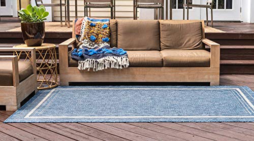 Unique Loom Outdoor Border Collection Area Rug - Soft Border (6' 1" x 9' Rectangle, Blue/ Ivory) - Image 4