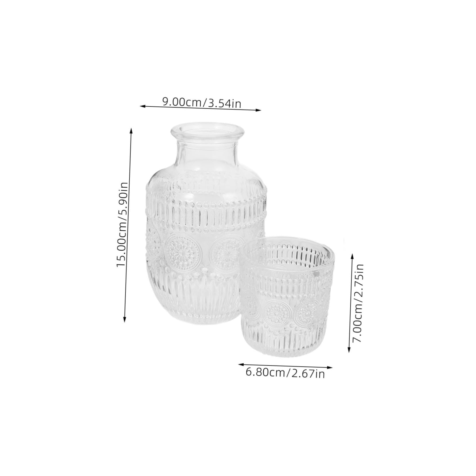 Cabilock Elegant Glass Water Bottle Set 600ml 160ml Versatile Beverage Jugs Large Hydration Water Bottle Night Carafe Cup for Kitchen Home