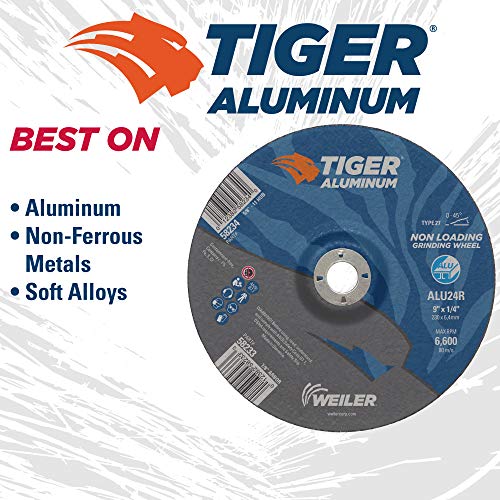 Image of Weiler 58233 9 x 1 /4 Tiger Aluminum Type 27 Grinding Wheel ALU24R 7 /8 A.H (Pack of 10)