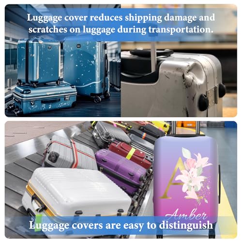 Custom Floral Letter Luggage Cover - Elastic Washable Suitcase Covers,Personalized Luggage Protector with Name,Travel Gifts for Men Women Couples Traveler(M)3