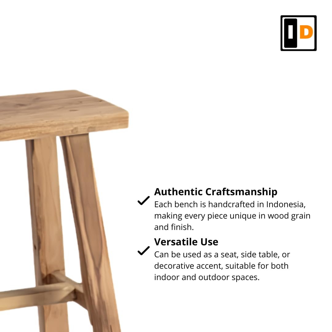 Teakholz Hocker 40 cm | Natur | Handgefertigter Massivholz aus Altem Teak | Sitzmöbel ohne Lehne | Deko für Wohnzimmer, Flur & Schlafzimmer