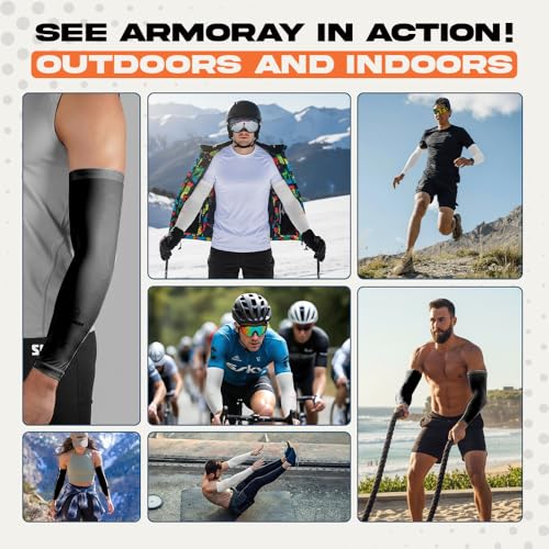 Image of ARMORAY Arm Sleeves for Men or Women - Compression Warmers to Cover Tattoo - for Basketball Golf Running Football Cycling or Sun Protection