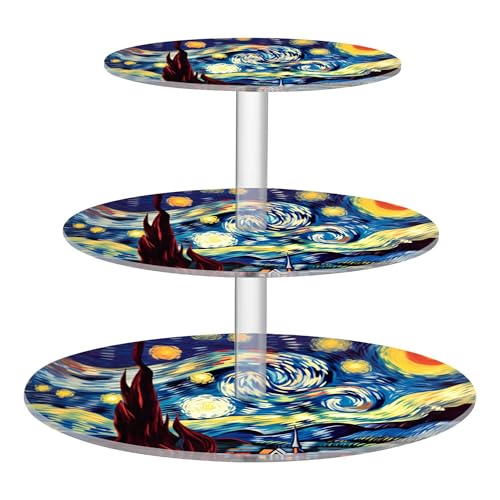 PYBUG Starry Night 3 Tier Acrylic Cupcake Stands Tower,Dessert Table Display Set for Tea Party,Wedding,Birthday, Baby Shower