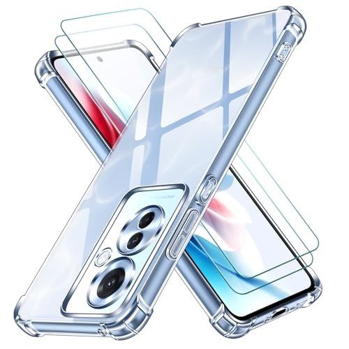 Funda OPPO Reno 11 F 5G: Protección y Estilo para tu Nuevo Teléfono Móvil ivoler 3 in 1 Funda para OPPO Reno11 F 5G / OPPO Reno 11F 5G con 2 Piezas Cristal Templado, Transparente Carcasa Protectora Antigolpes Case, Suave TPU Silicona Anti-Choques Caso