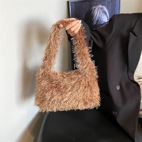 Image of Fluffy Shoulder Hobo Bag Handbag and Purse Women Y2K Fuzzy Soft Plush Underarm Tote Bag