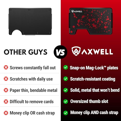 AXWELL Slim Minimalist Wallet for Men - RFID Blocking Front Pocket Card Holder - Tactical Metal Wallet with Money Clip and Cash Strap (Assassin)3