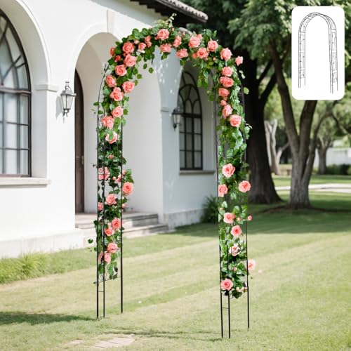Vilom ガーデンを魅力的に演出!優雅デザインのフラワーアーチ。スチール製で粉体塗装済み、強風雨に耐える高耐久性。バラやタンポポなど植物を絡ませ四季折々の表情を楽しめ、植物なしでも可愛らしく飾れる上品デザイン。地面しっかり固定で安定感 組立簡単でガーデニ