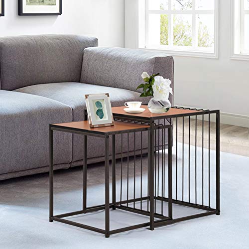 Vecelo Industrial Nesting Coffee Tables Set Of 2,Stacking Side Or End For Living Room Balcony Home And Office, Light Brown #TOP4