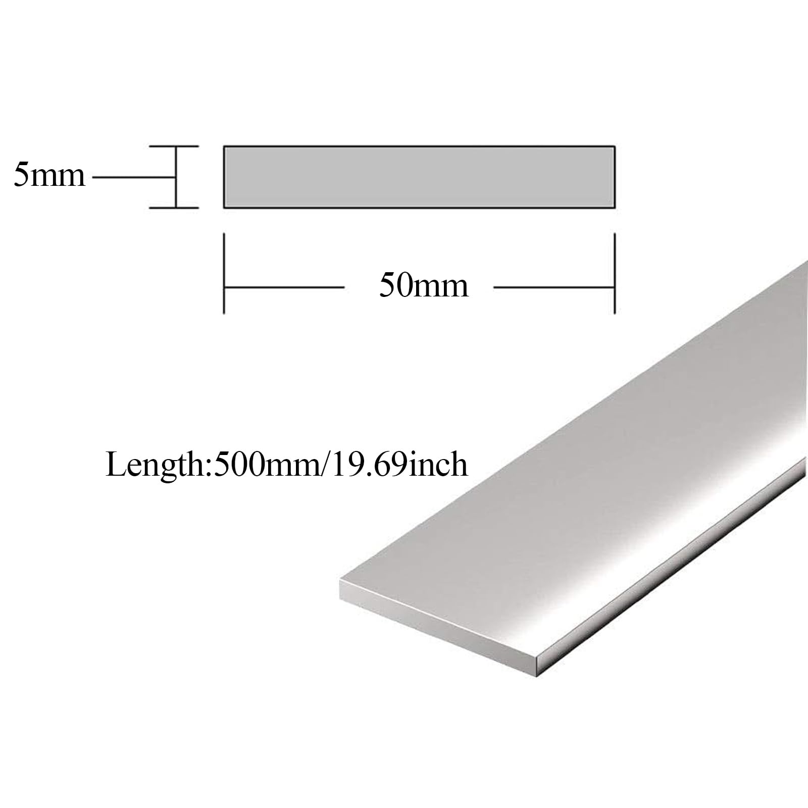 PHasz 304 Stainless Steel Flat Bar 5×35×500-5×50×500Mm Metal Solid Plate Suitable for Industry Machinery and Home Decoration,5×50×500mm