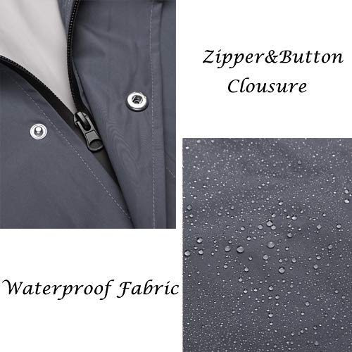 COOFANDY Men's Rain Jacket with Hood Waterproof Lightweight Active Long Raincoat (Dark Grey, Large)