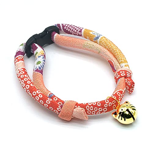 PetSoKoo Cat Collar with Kitty Face Bell. Cute Japan Chirimen Kitten Collar. Soft & Lightweight, Coral, Standard (6-13inch,16-32cm) - Image 2