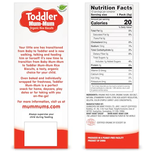 Toddler Mum-Mum Organic Strawberry Rice Biscuits | 24 Count (Pack of 6) | Gluten Free, Allergen Free, Non-GMO | Toddler Snack Crackers