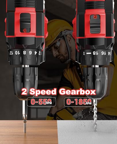 MHPRO Akkuschrauber 21V, Akku Bohrschrauber Set mit Akku 2000mAh und 20 Zubehöre, Werkzeugkoffer, Akkubohrer 42Nm Max Drehmoment, 18+1 Drehmomentstufen, 2-Gang, 10mm Bohrfutter, Akku Bohrmaschine für 5