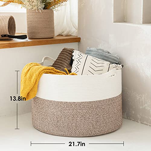 Indressme Xxxlarge Cotton Rope Basket 21.7" X 21.7" X 13.8" Woven Baby Laundry Blanket Basket Toy Basket With Handle Storage Comforter Cushions Thread Laundry Hamper #TOP3