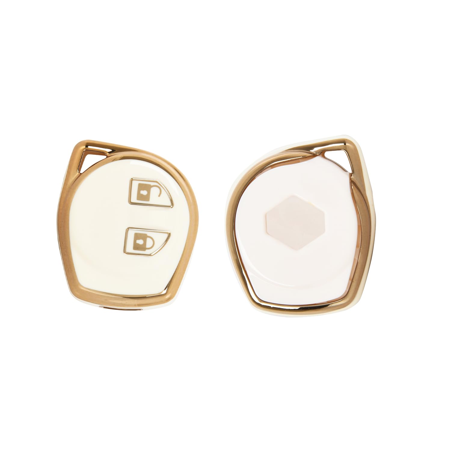 AUTOFRILL TPU Car Key Cover for Maruti Suzuki Baleno, Grand Vitara, XL6, Swift, Brezza, Ertiga, Dzire, Celerio, Ciaz, SX4, Ignis, Alto, S Presso, S Cross, Fronx 2 Button Key Cover (White-Gold)