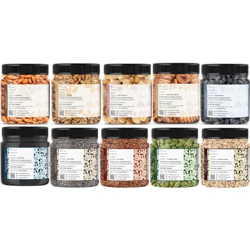 Image of LILA DRY FRUITS Weight Management Combo Pack 10 in 1 (100g x 10) Nuts & Seeds Mix Almonds Walnuts Apricots Black Raisins Anjeer Chia Flax Pumpkin Sunflower Basil Seeds Superfood Daily Healthy Snack