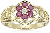 Amazon Collection 18k Yellow Gold-Plated Sterling Silver Ruby Flower Ring, Size 7