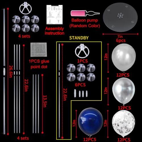 Image of TONIFUL 6 Set Navy Blue Silver Balloon Stand Balloon Centerpieces for Table