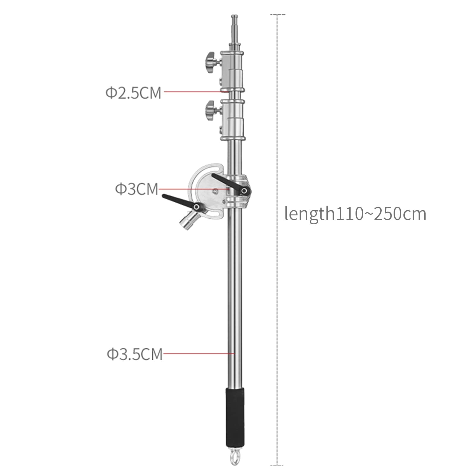 Braccio allungabile in acciaio inox per treppiede leggero e treppiede C, da 3,6 piedi a 8,2 piedi Braccio regolabile con sacchetto di sabbia per Studio Softbox Reflector